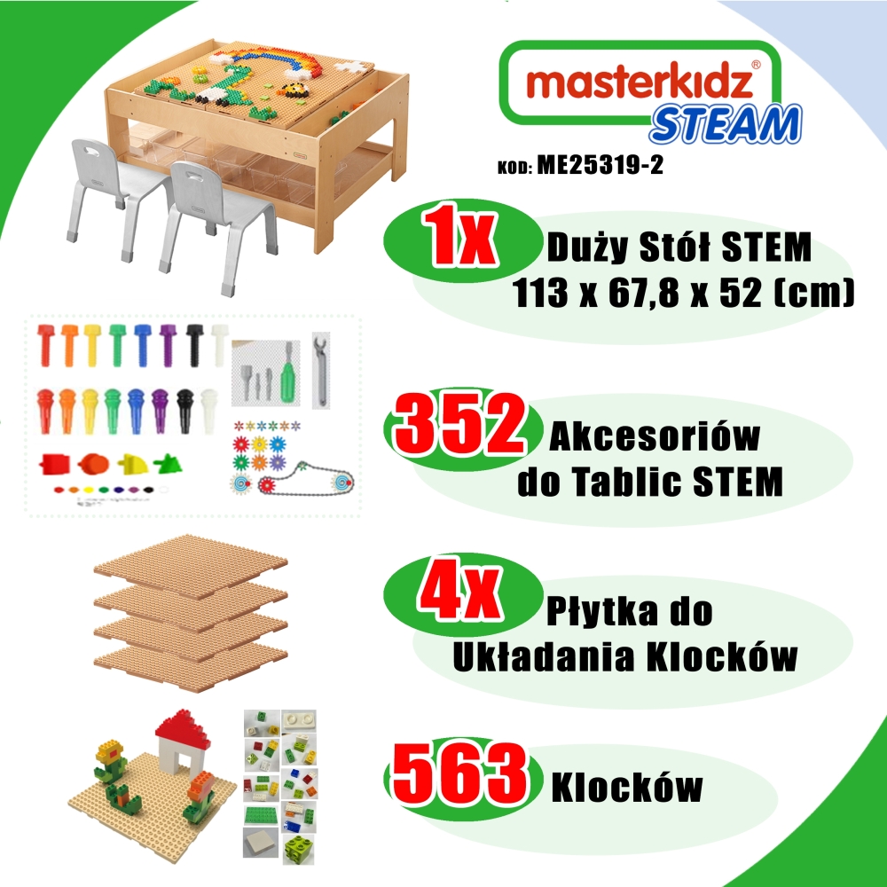 Medinis mokomasis stalas MASTERKIDZ + STEM SIENOS PRIEDAI + 563 plytos-Žaislai, Lavinamieji žaislai, Veiklos centrai-e-vaikas