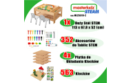 MASTERKIDZ Drewniany Stół Edukacyjny + AKCESORIA STEM WALL + 563 Klocków
