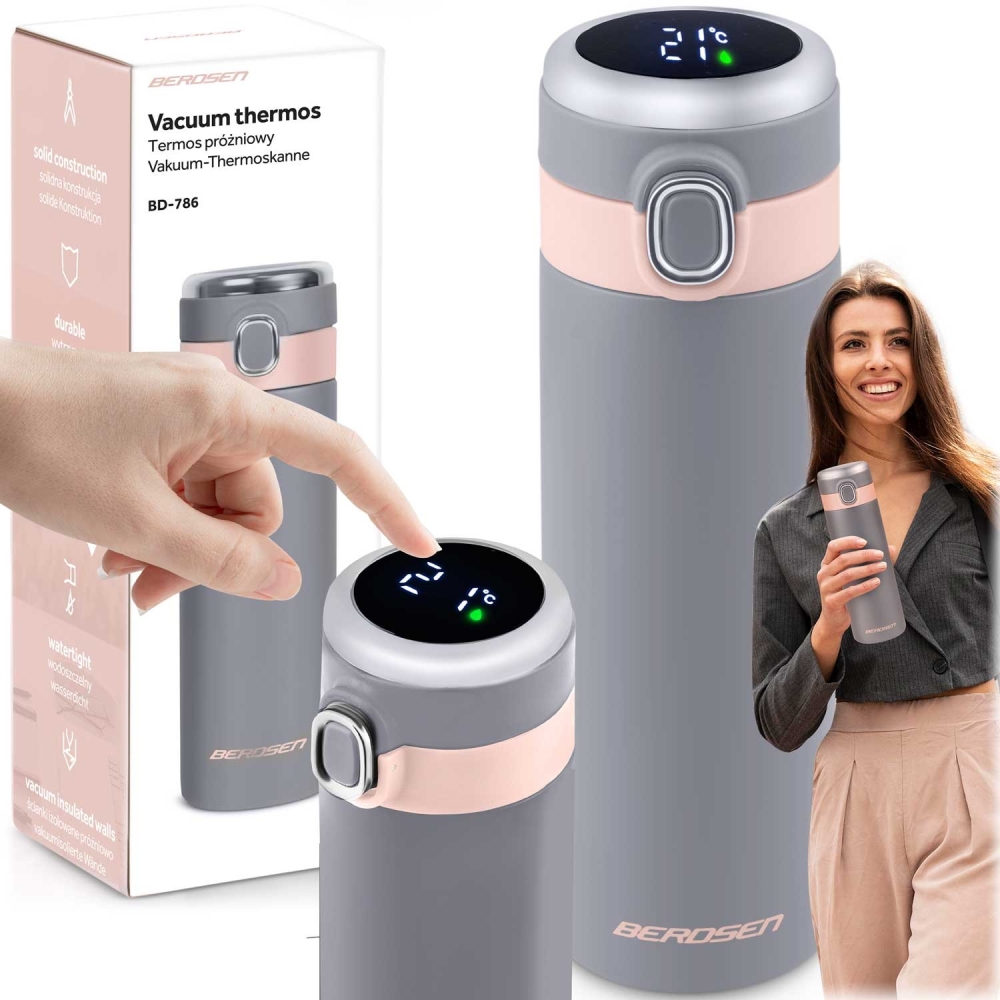 Vakuuminis termosas 450 ml BD-786 pilkas-Maitinimui, Indai, įrankiai, gertuvės, Puodeliai, gertuvės, Termo indai-e-vaikas