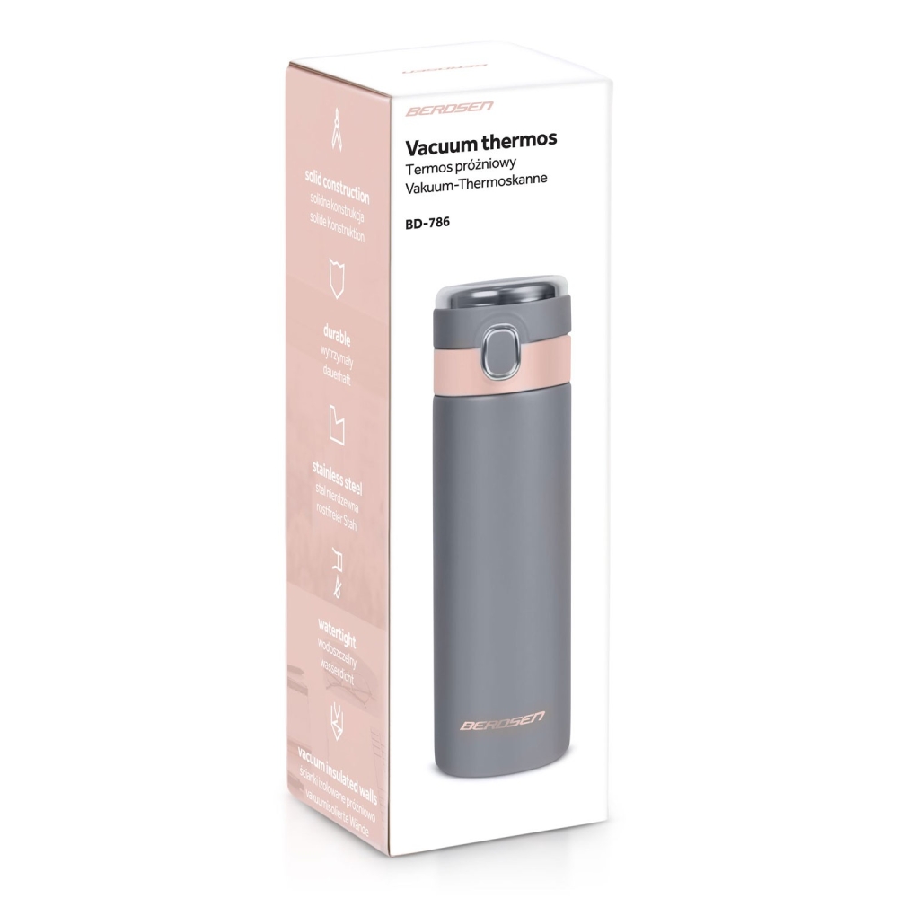 Vakuuminis termosas 450 ml BD-786 pilkas-Maitinimui, Indai, įrankiai, gertuvės, Puodeliai, gertuvės, Termo indai-e-vaikas