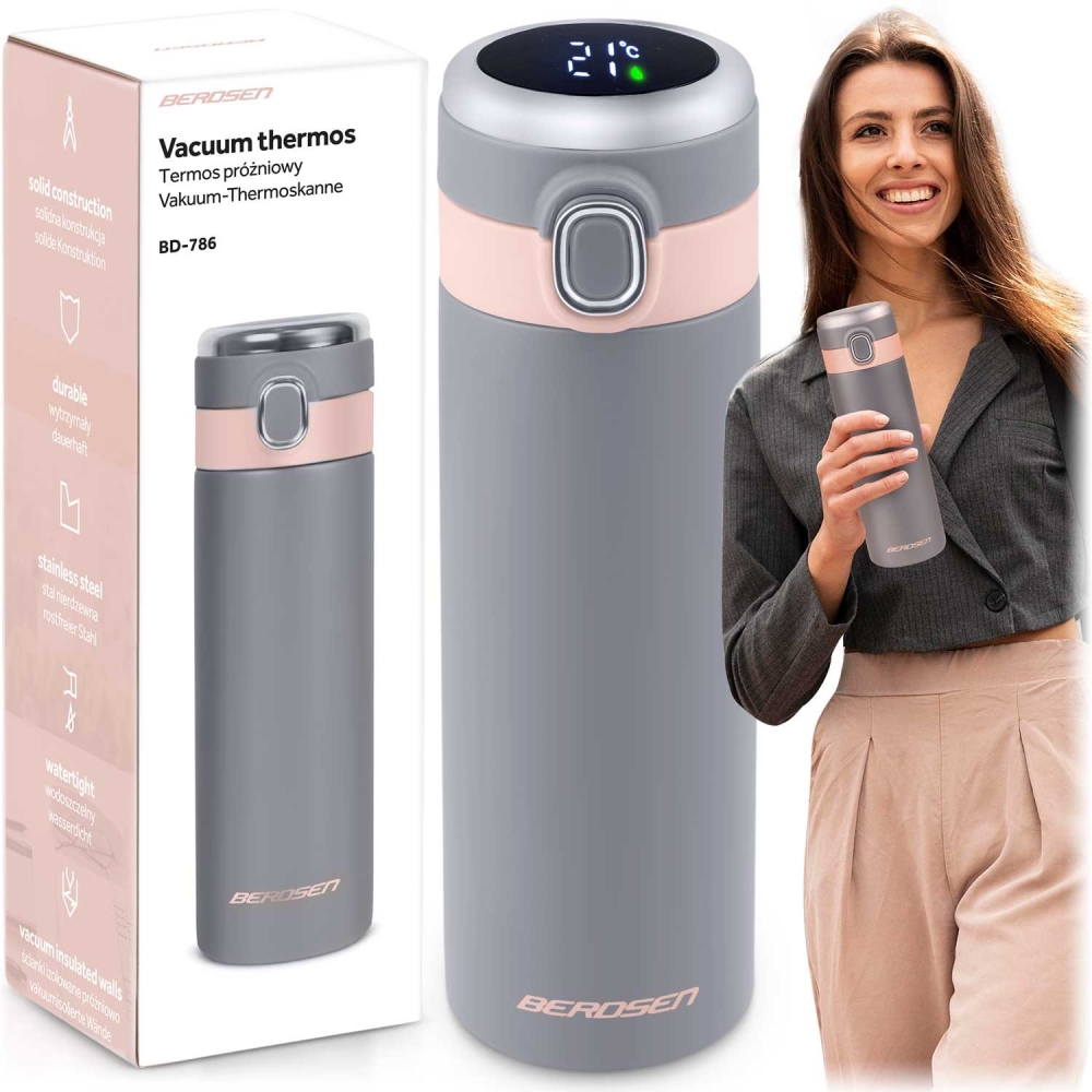 Vakuuminis termosas 450 ml BD-786 pilkas-Maitinimui, Indai, įrankiai, gertuvės, Puodeliai, gertuvės, Termo indai-e-vaikas