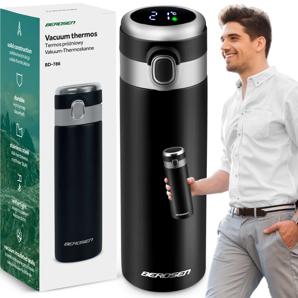 Vakuuminis termosas 450 ml BD-786 juodas-Maitinimui, Indai, įrankiai, gertuvės, Puodeliai, gertuvės, Termo indai-e-vaikas