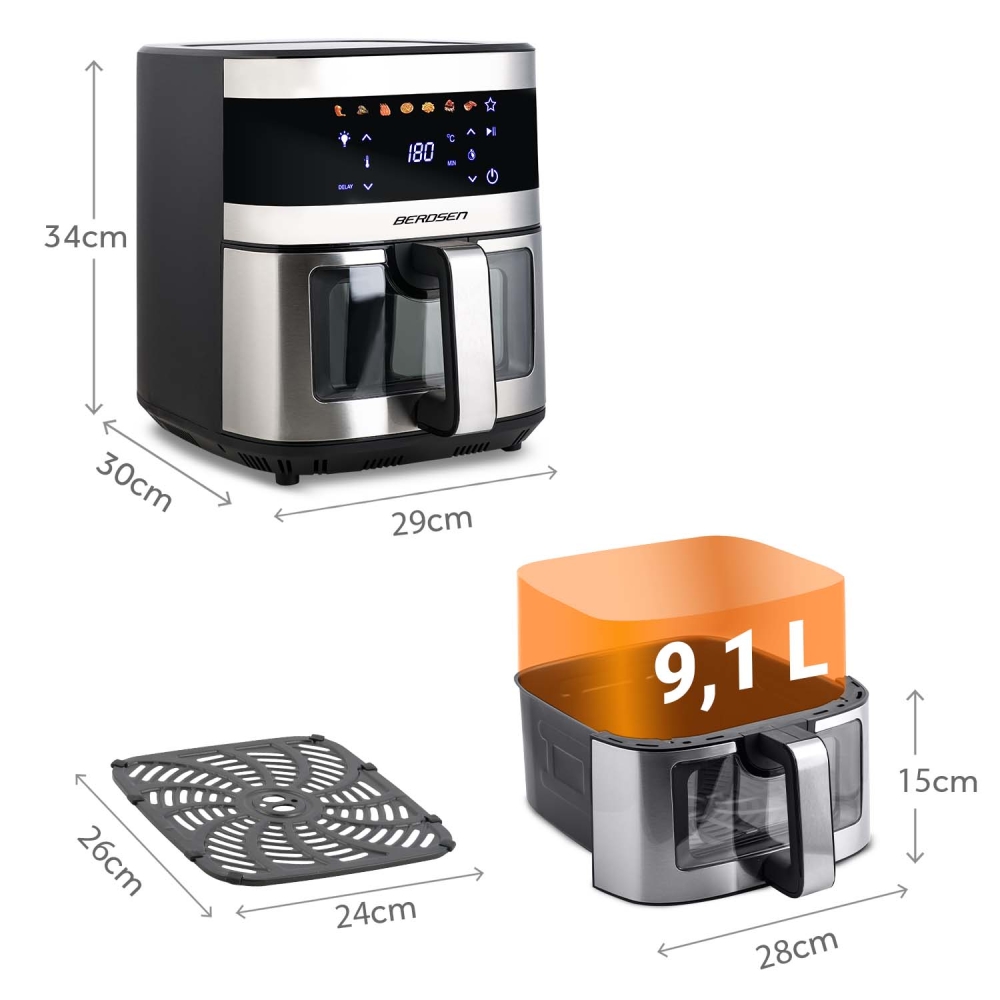 Karšto oro gruzdintuvė 9,1 l Berdsen 1700 W BD-656 sidabro sp.