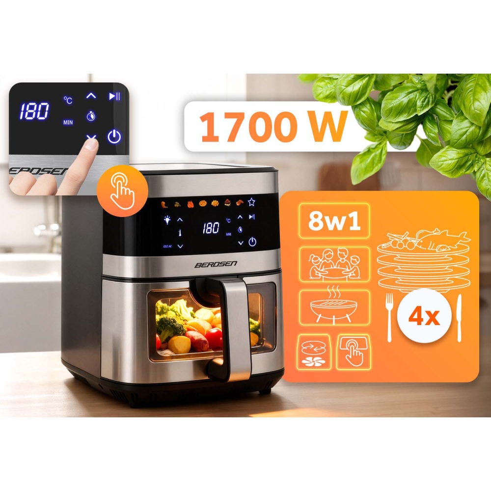 Karšto oro gruzdintuvė 9,1 l Berdsen 1700 W BD-656 sidabro sp.