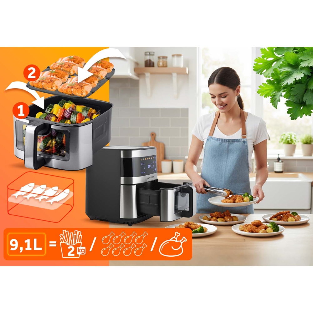 Karšto oro gruzdintuvė 9,1 l Berdsen 1700 W BD-656 sidabro sp.