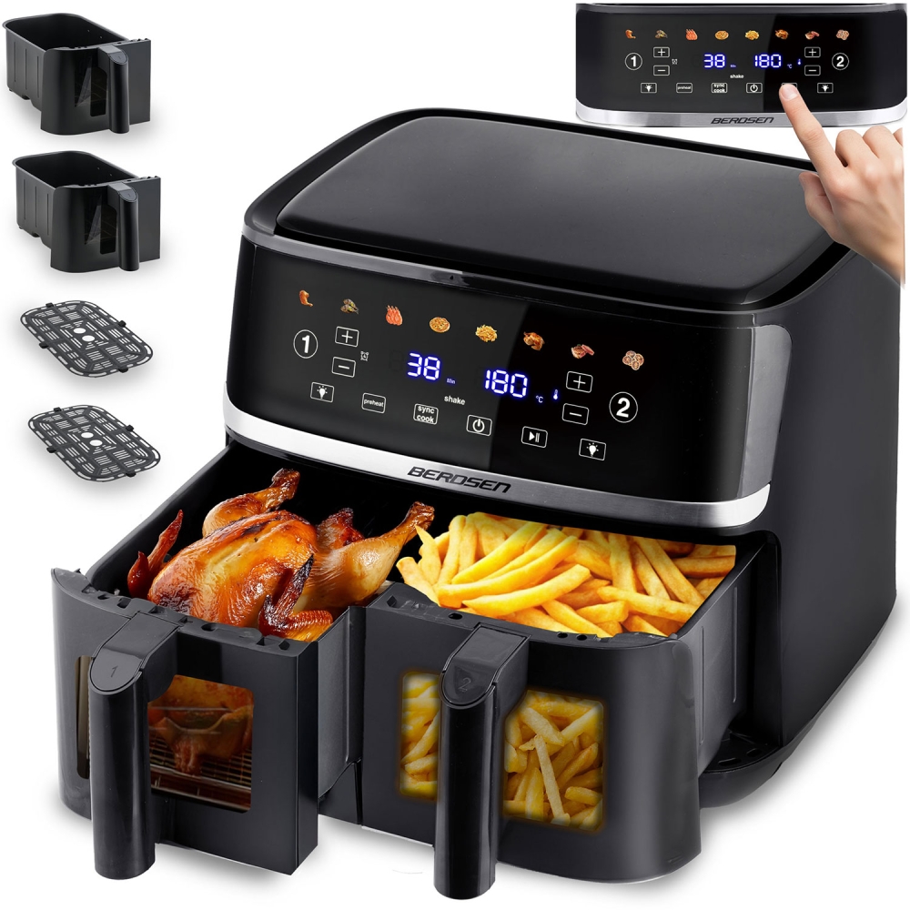 Karšto oro gruzdintuvė 10,2 l XL dviejų kamerų Berdsen 1700W BD-657 juoda-Namai, laisvalaikis, turizmas, Virtuvei-e-vaikas