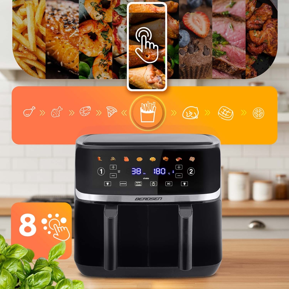 Karšto oro gruzdintuvė 10,2 l XL dviejų kamerų Berdsen 1700W BD-657 juoda-Namai, laisvalaikis, turizmas, Virtuvei-e-vaikas