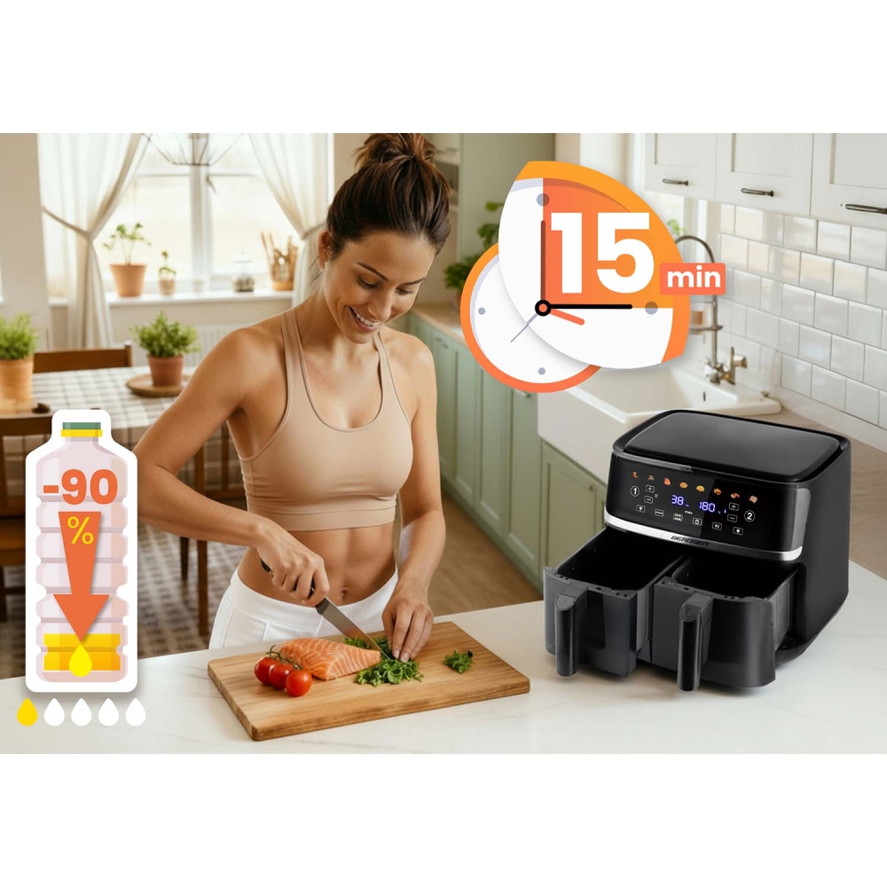 Karšto oro gruzdintuvė 10,2 l XL dviejų kamerų Berdsen 1700W BD-657 juoda-Namai, laisvalaikis, turizmas, Virtuvei-e-vaikas