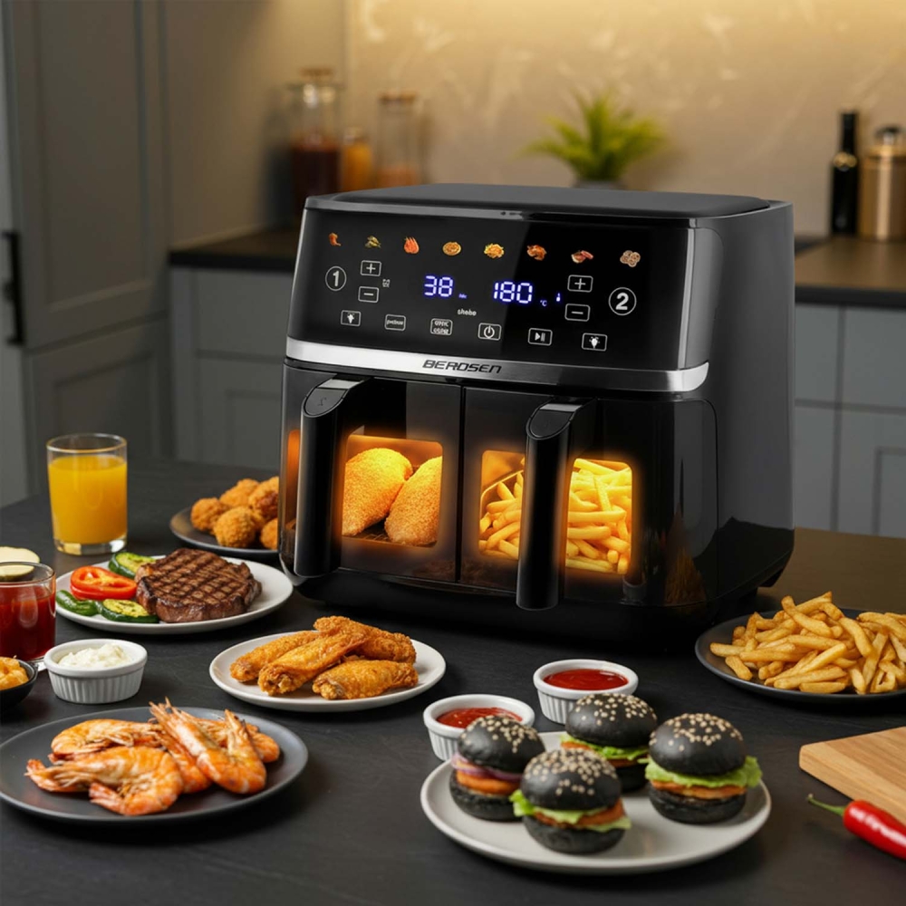 Karšto oro gruzdintuvė 10,2 l XL dviejų kamerų Berdsen 1700W BD-657 juoda-Namai, laisvalaikis, turizmas, Virtuvei-e-vaikas