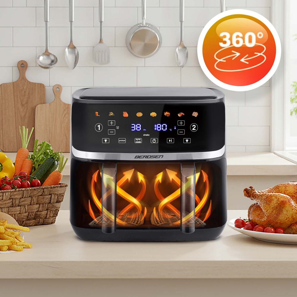 Karšto oro gruzdintuvė 10,2 l XL dviejų kamerų Berdsen 1700W BD-657 juoda-Namai, laisvalaikis, turizmas, Virtuvei-e-vaikas