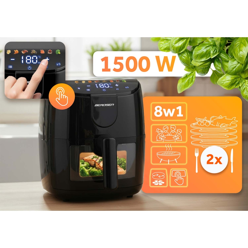 Karšto oro gruzdintuvė 4l Berdsen 1500W BD-658 juoda-Namai, laisvalaikis, turizmas, Virtuvei-e-vaikas