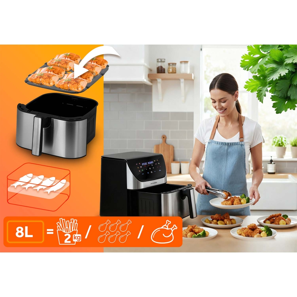 Karšto oro gruzdintuvė 8l Berdsen 1700W BD-659 sidabro sp.