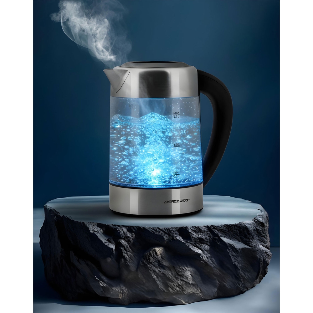 Stiklinis elektrinis virdulys su reguliuojama temperatūra 1,7l 2200W Berdsen BD-714-Namai, laisvalaikis, turizmas, Virtuvei-e-va