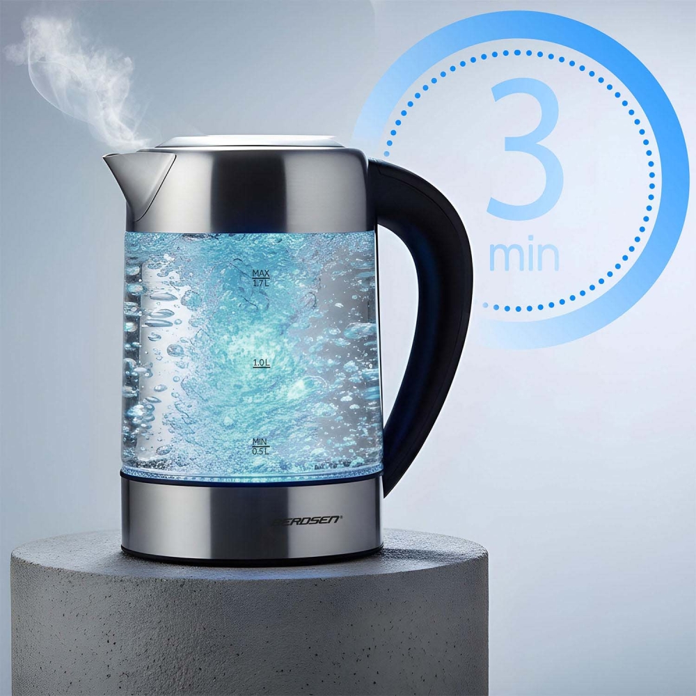 Stiklinis elektrinis virdulys su reguliuojama temperatūra 1,7l 2200W Berdsen BD-714-Namai, laisvalaikis, turizmas, Virtuvei-e-va