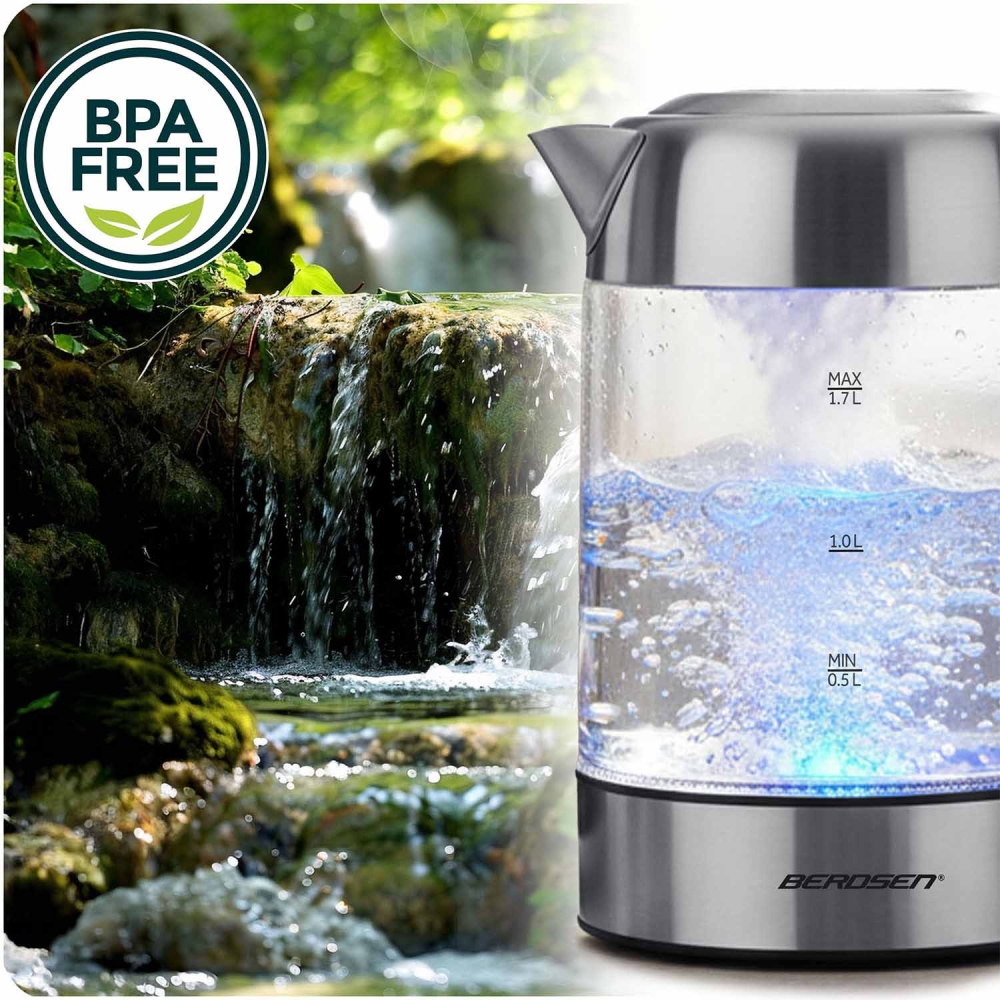 Stiklinis elektrinis virdulys su reguliuojama temperatūra 1,7l 2200W Berdsen BD-714-Namai, laisvalaikis, turizmas, Virtuvei-e-va