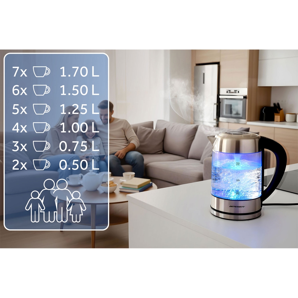 Stiklinis elektrinis virdulys su reguliuojama temperatūra 1,7l 2200W Berdsen BD-714-Namai, laisvalaikis, turizmas, Virtuvei-e-va
