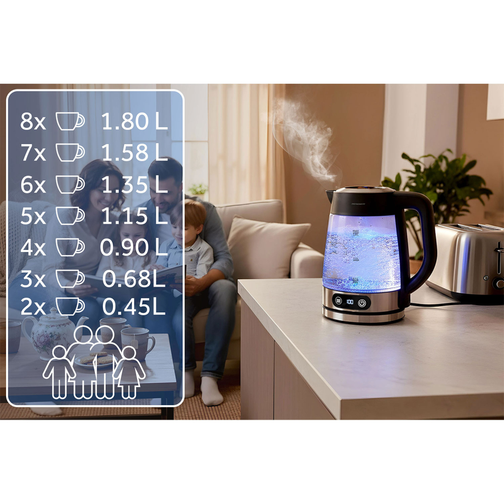 Stiklinis elektrinis virdulys su reguliuojama temperatūra 1,8 l 2200 W Berdsen BD-715-Namai, laisvalaikis, turizmas, Virtuvei-e-