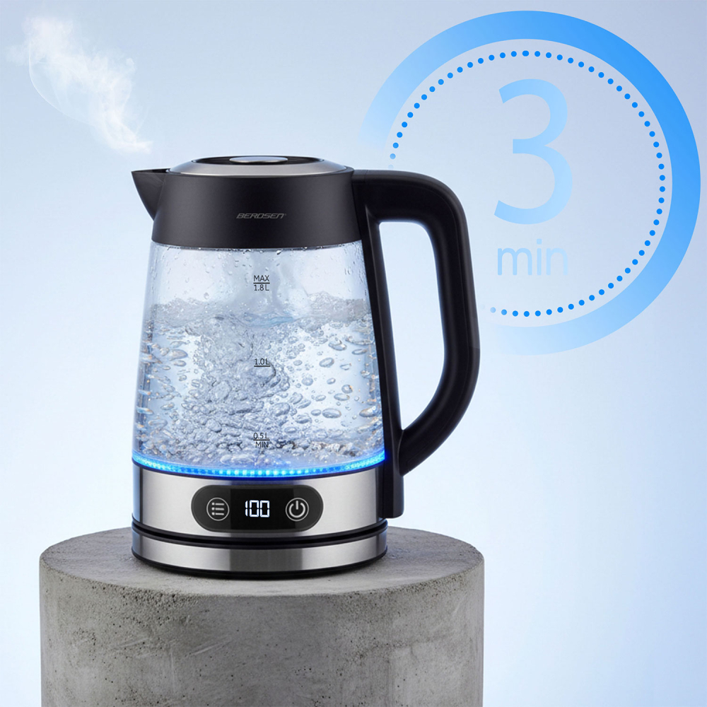 Stiklinis elektrinis virdulys su reguliuojama temperatūra 1,8 l 2200 W Berdsen BD-715-Namai, laisvalaikis, turizmas, Virtuvei-e-
