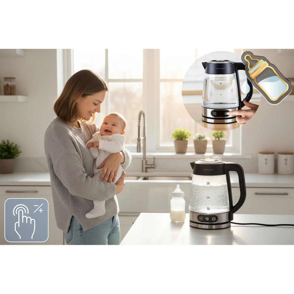 Stiklinis elektrinis virdulys su reguliuojama temperatūra 1,8 l 2200 W Berdsen BD-715-Namai, laisvalaikis, turizmas, Virtuvei-e-