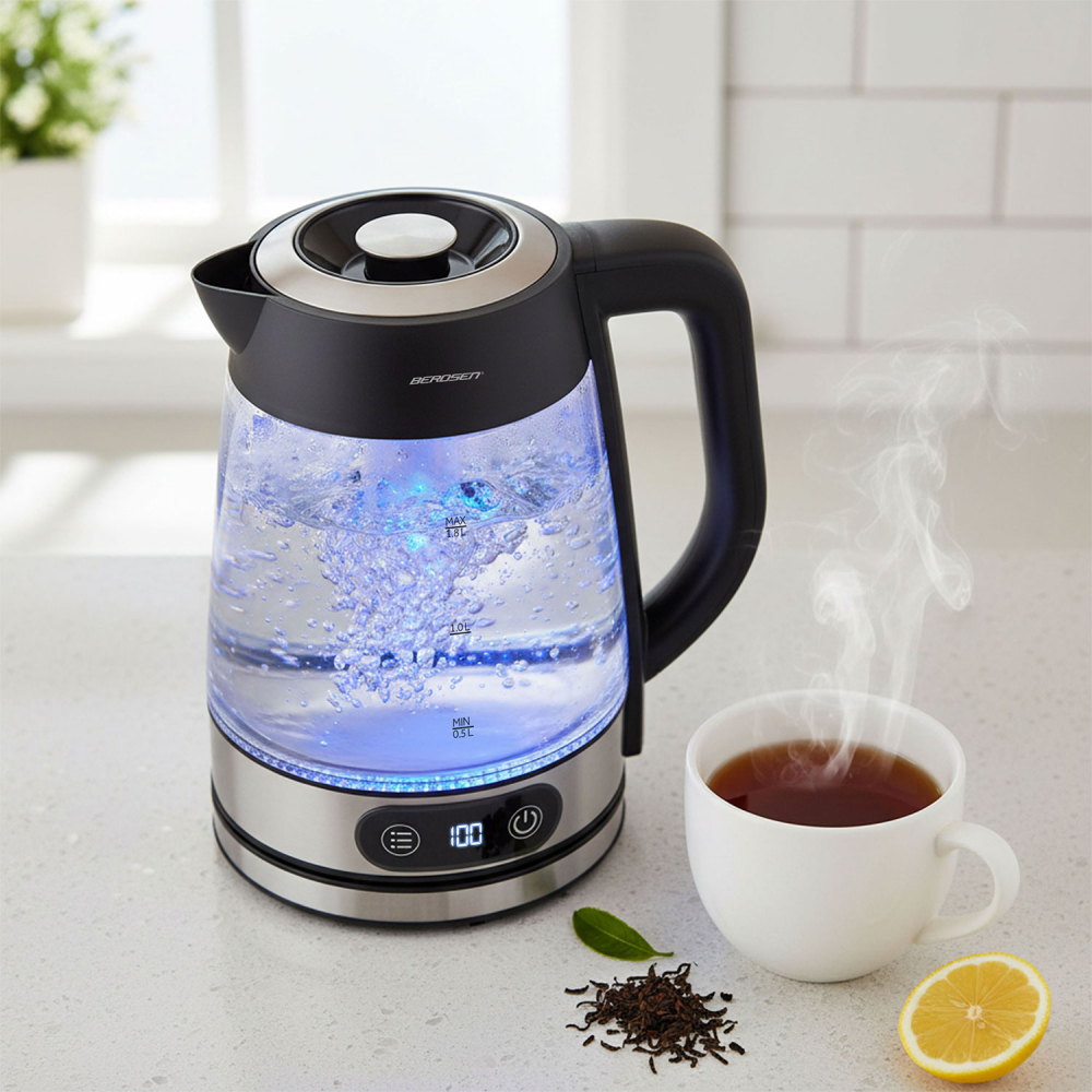 Stiklinis elektrinis virdulys su reguliuojama temperatūra 1,8 l 2200 W Berdsen BD-715-Namai, laisvalaikis, turizmas, Virtuvei-e-