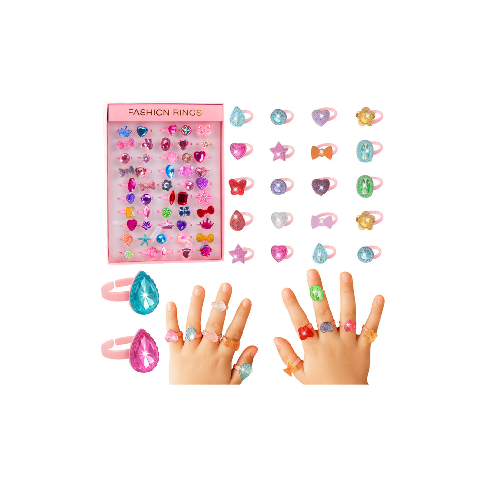 Žiedų rinkinys vaikams Blizgantys spalvoti 50 vnt-Drabužiai ir aksesuarai, Aksesuarai, Kiti aksesuarai-e-vaikas