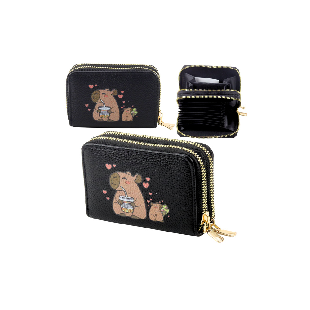 Dviejų skyrių piniginė Capybara 12,5 x 8,5 cm juoda-Drabužiai ir aksesuarai, Aksesuarai, Rankinės, kuprinės, lagaminai-e-vaikas