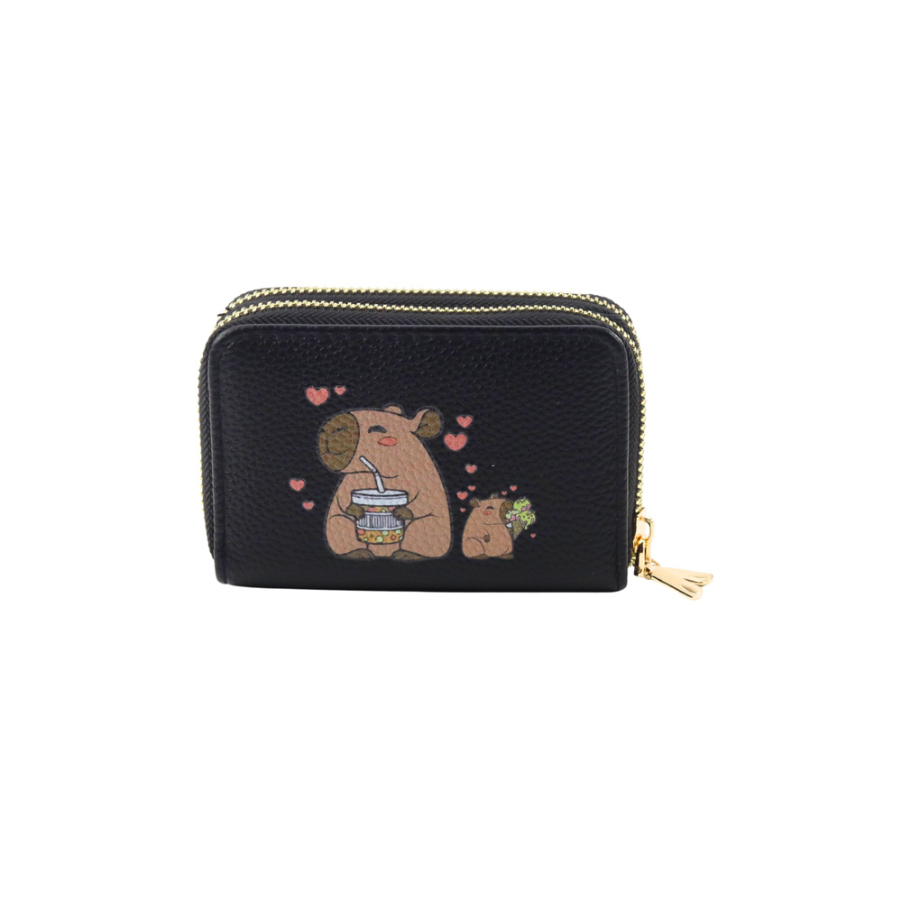 Dviejų skyrių piniginė Capybara 12,5 x 8,5 cm juoda-Drabužiai ir aksesuarai, Aksesuarai, Rankinės, kuprinės, lagaminai-e-vaikas