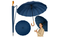 Automatinis ilgas skėtis 24 briaunų medinė rankena 115 cm, tamsiai mėlynas-Drabužiai ir aksesuarai, Skėčiai-e-vaikas