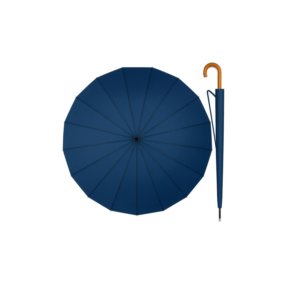 Automatinis ilgas skėtis 24 briaunų medinė rankena 115 cm, tamsiai mėlynas-Drabužiai ir aksesuarai, Skėčiai-e-vaikas