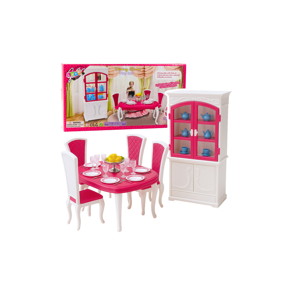 Valgomojo rinkinys lėlėms Stalas Kėdės Spinta Stalo indai-Žaislai, Lėlių namai ir baldai-e-vaikas