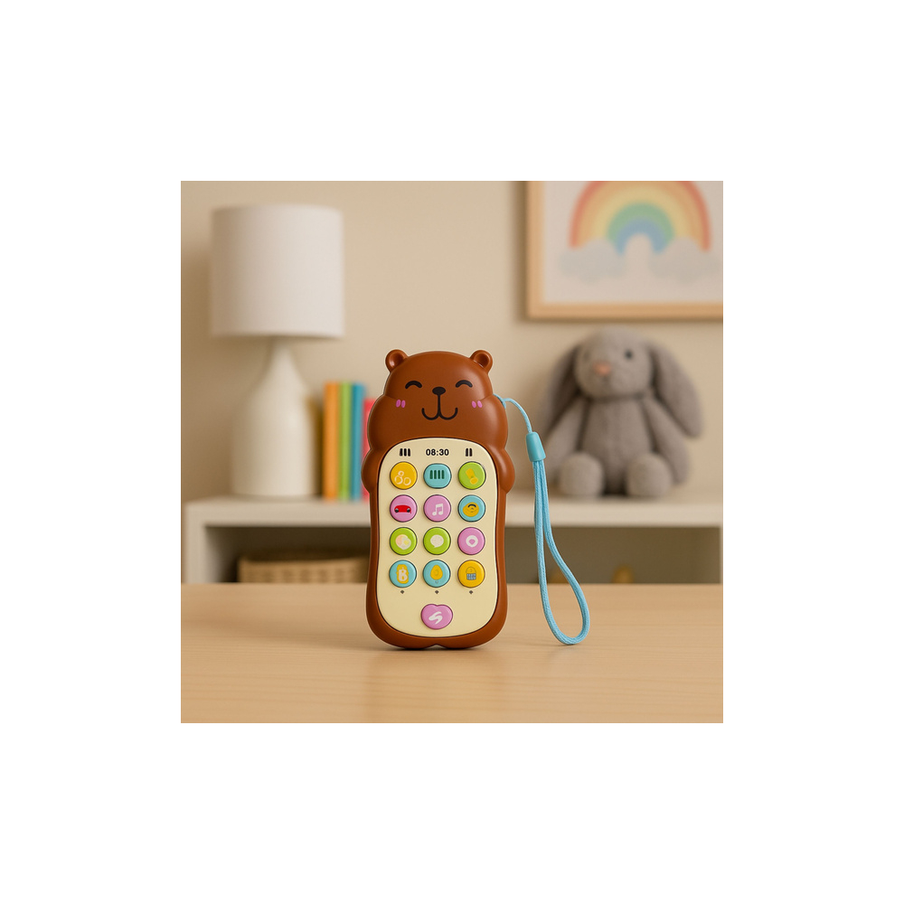 Dziecięcy Telefon Edukacyjny Światła Dźwięki Melodie Kapibara Brązowy