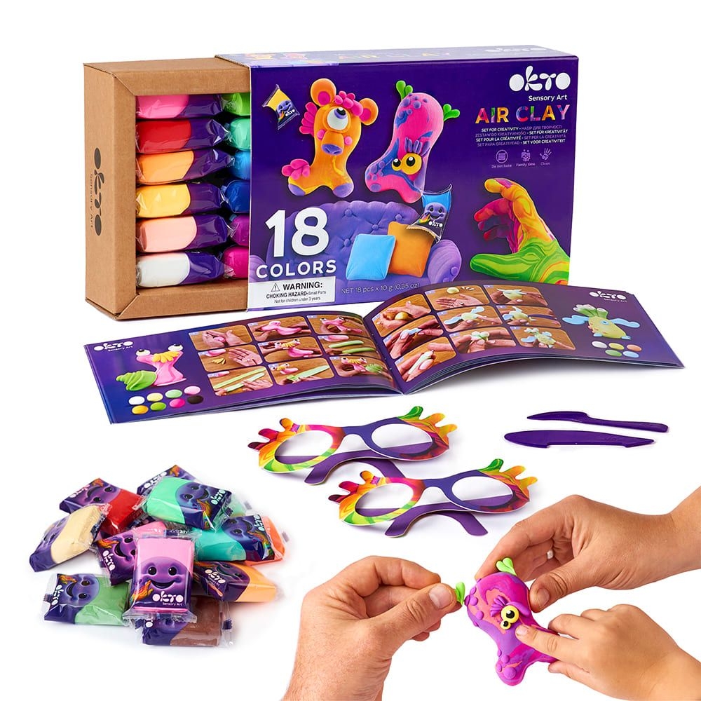 Kūrybinis rinkinys Air clay Modelino rinkinys - 18 spalvų rinkinys-Žaislai, Kūrybiniai žaislai, Lipdymas-e-vaikas