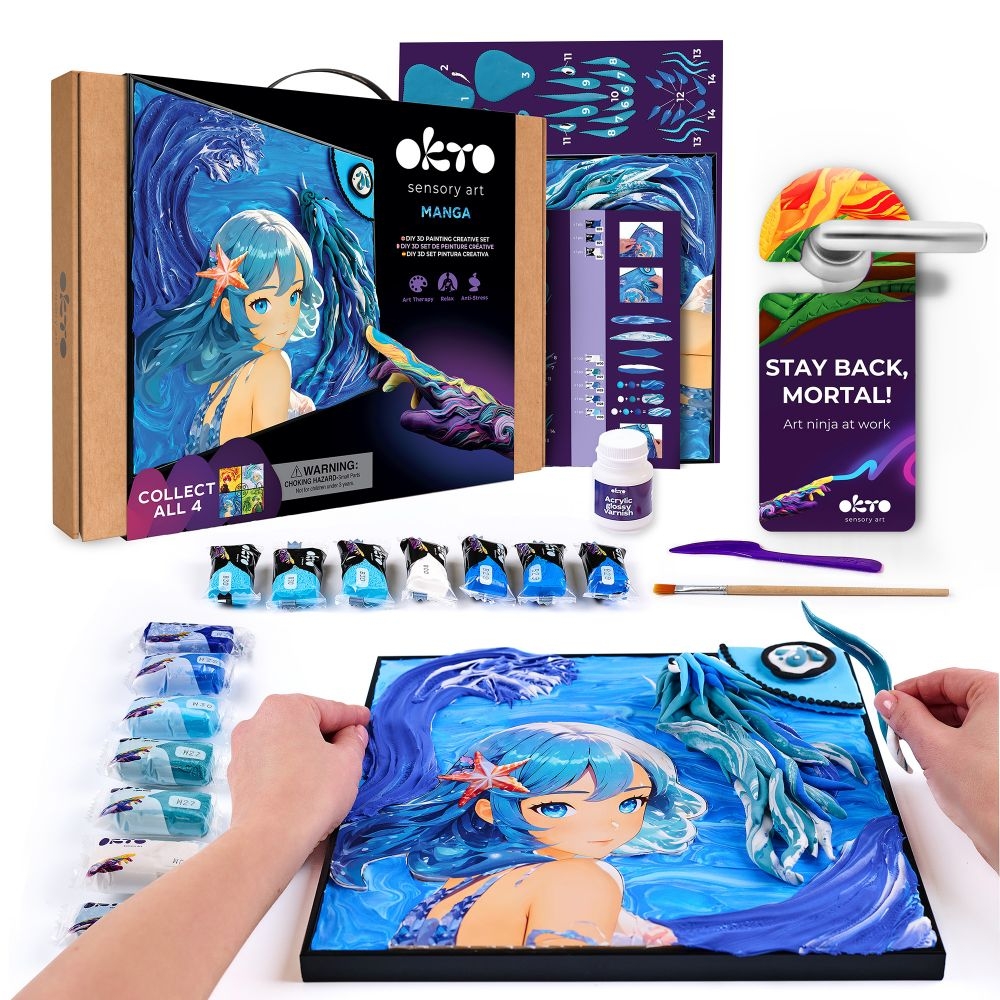Kūrybinis rinkinys Modelino rinkinys - 3D tapyba MANGA Vanduo (29*29 cm)-Žaislai, Kūrybiniai žaislai, Lipdymas-e-vaikas