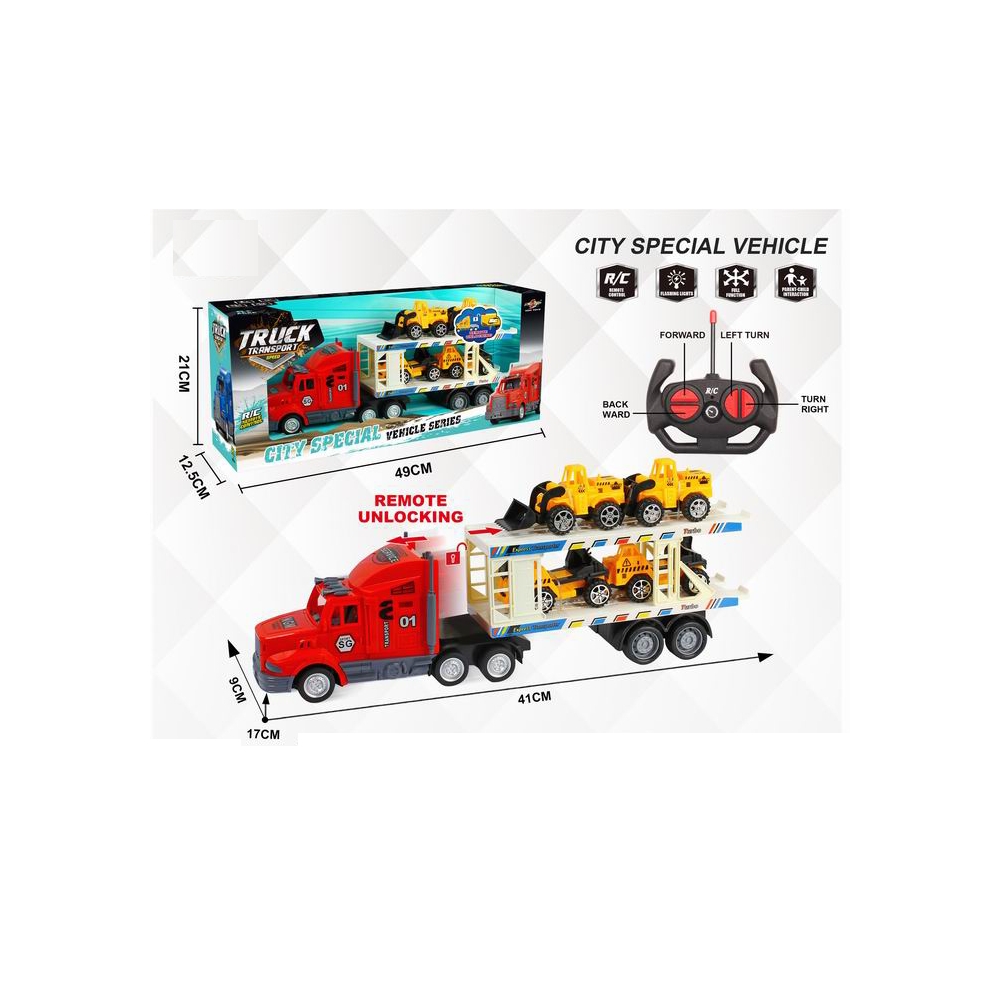 RC priekaba su 4 statybinėmis transporto priemonėmis-Žaislai, Auto ir transporto žaislai, Valdomos radijo bangomis-e-vaikas