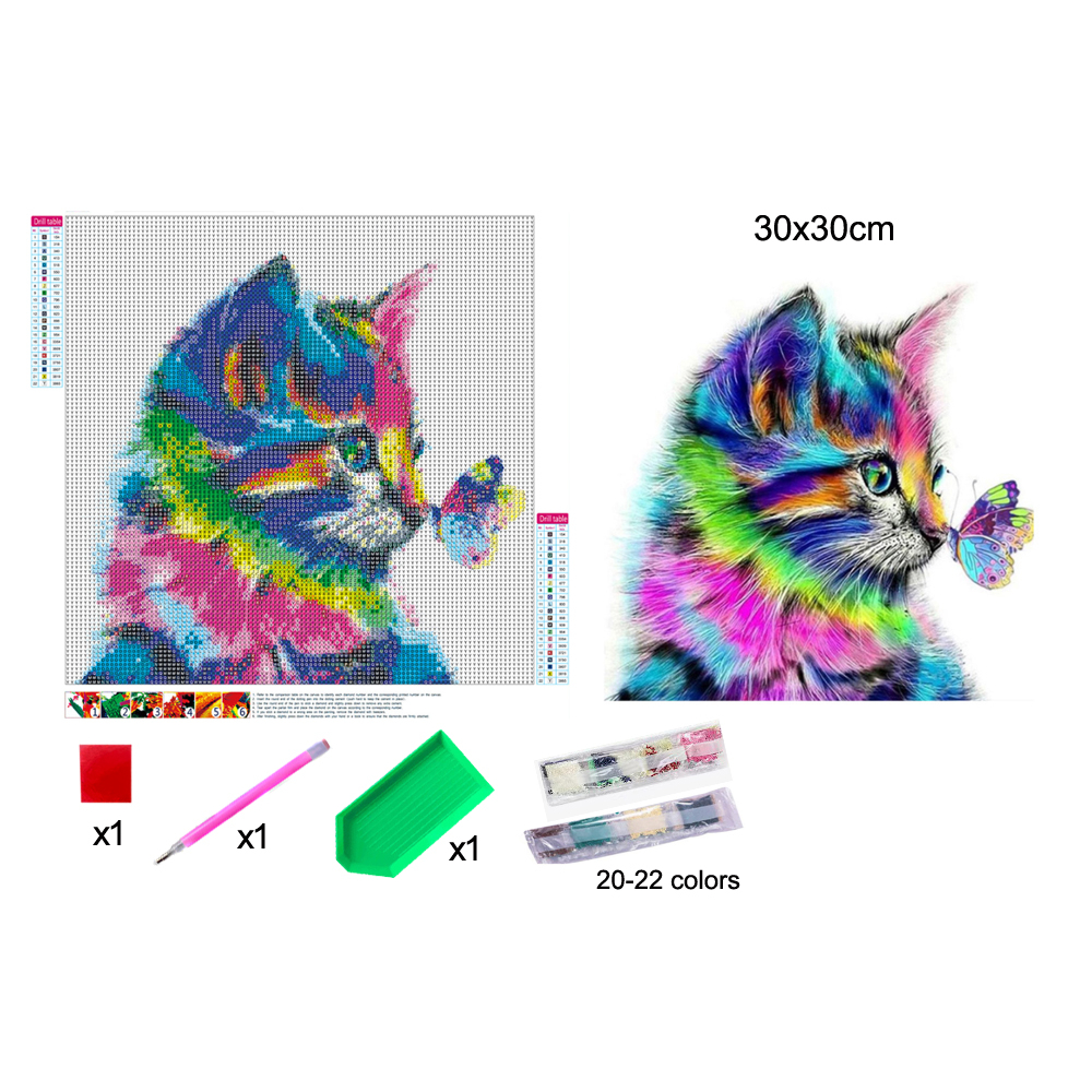 Deimantinė mozaika paveikslas Katinas 30x30cm-Žaislai, Kūrybiniai žaislai, Kūrybiniai rinkiniai-e-vaikas