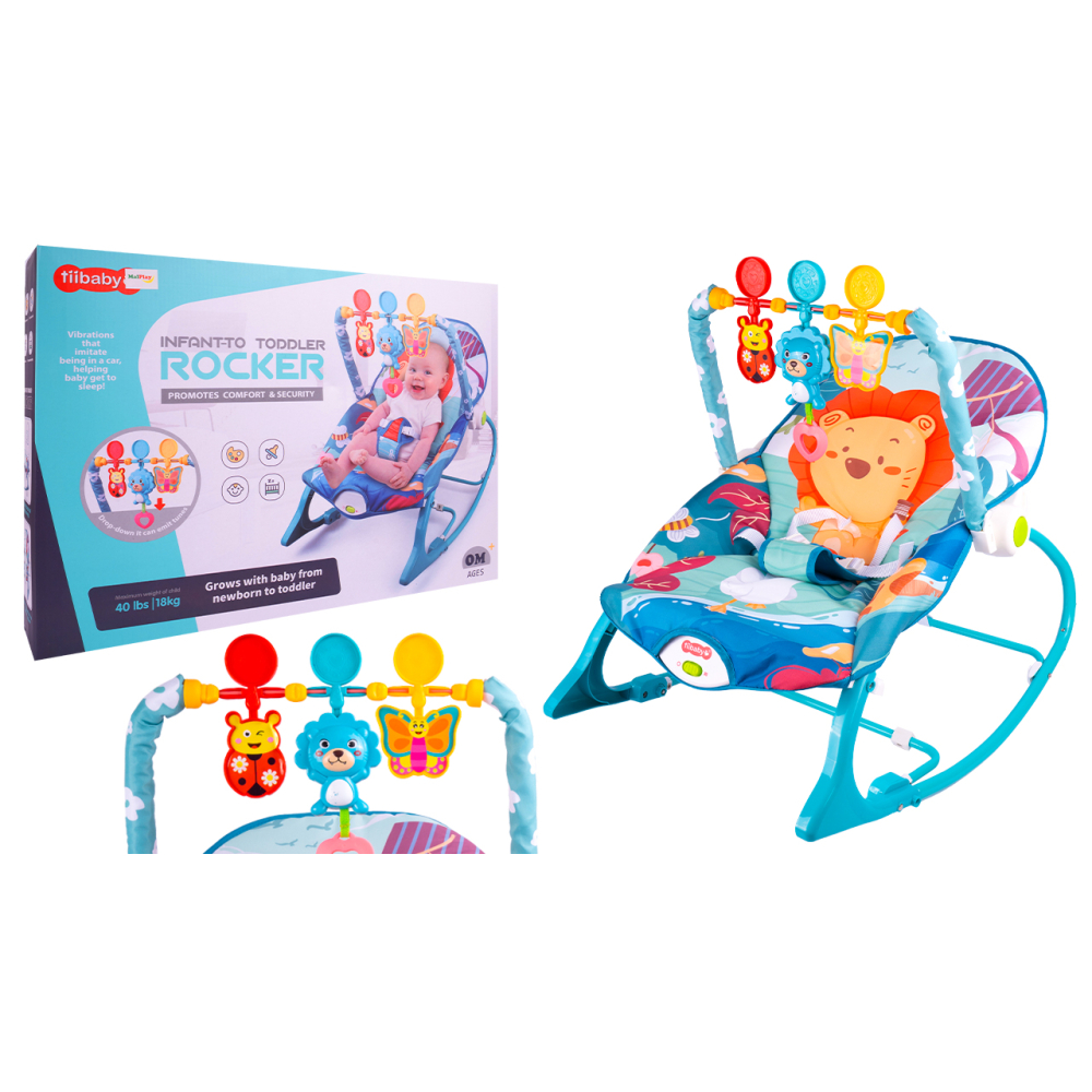 Supamasis krėslas Lion su vibracija mėlynas-Miegui, Gultukai ir sūpynės-e-vaikas