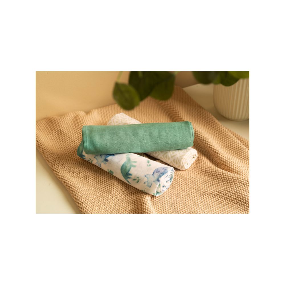 PIELUCHA BAMBUSOWA 3-pak DINO GREEN 70X80