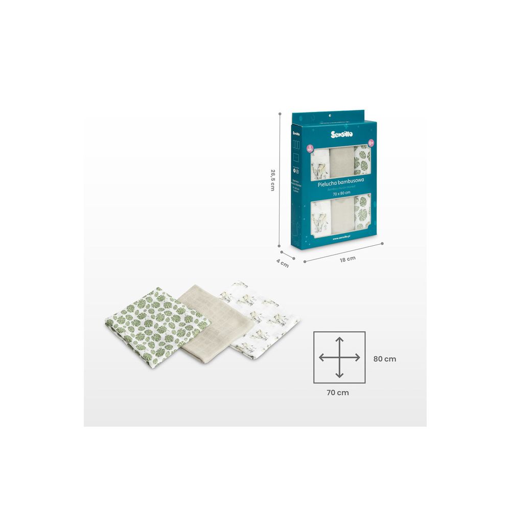PIELUCHA BAMBUSOWA 3-pak DINO GREEN 70X80