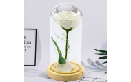 Amžinoji rožė stikliniame kupole LED apšvietimas 21x11cm balta-Dovanoms, Šventės, Apšvietimas, Turizmas, namų apyvokos reikmenys