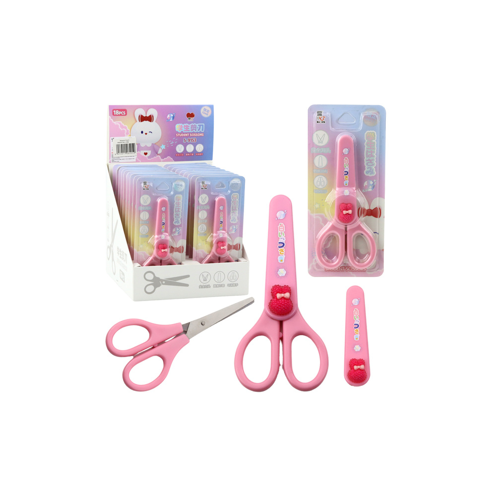 Mokyklinės žirklės su skydu Dekoratyvinis rožinis zuikis 14cm-Mokyklai, kūrybai, Kanceliarija-e-vaikas