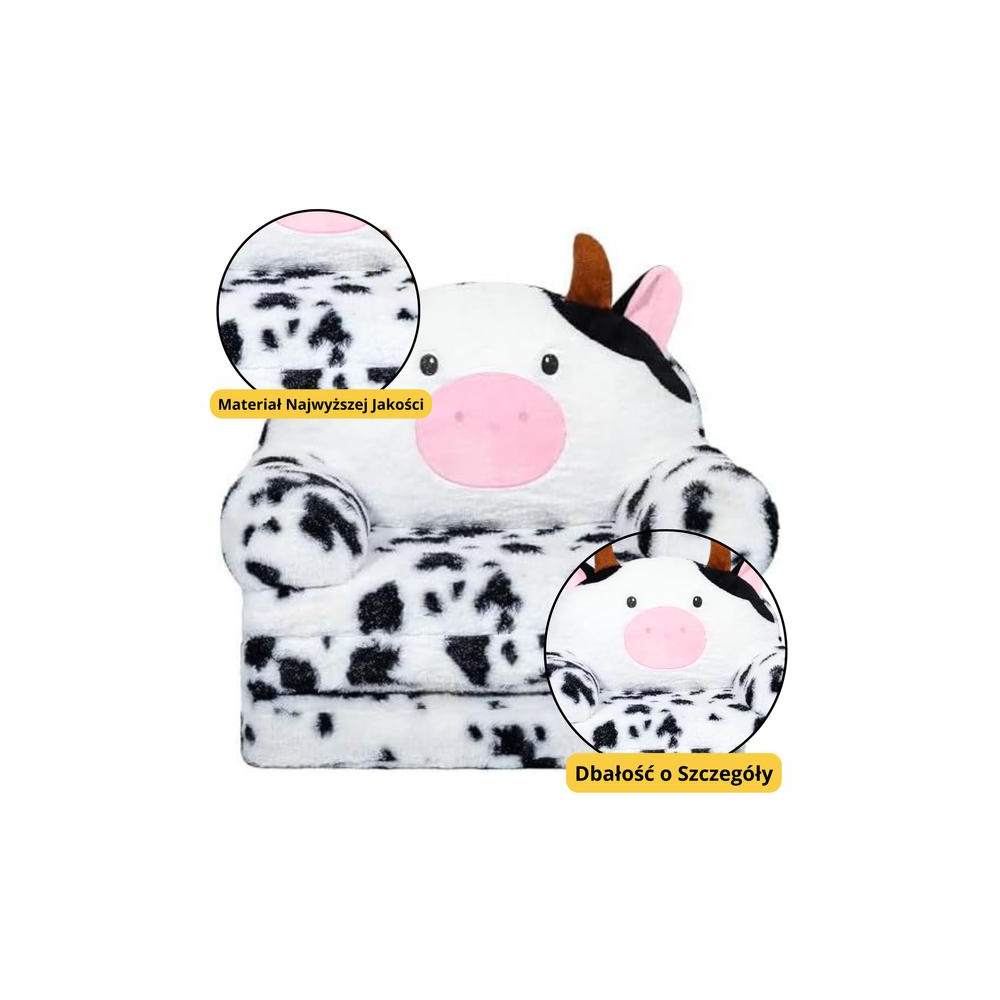 Rozkładany Fotel Dla Dziecka Krowa 3 Poziomowy Biało Czarny 50x50cm