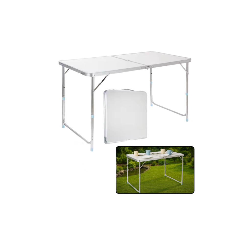 Stół Turystyczny Kempingowy Składany Regulowany Aluminiowy Biały 120x60cm