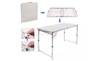 Stół Turystyczny Kempingowy Składany Regulowany Aluminiowy Biały 120x60cm