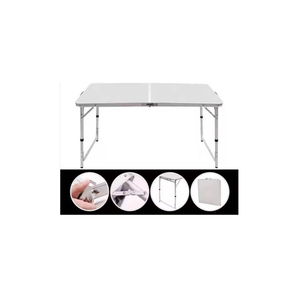 Stół Turystyczny Kempingowy Składany Regulowany Aluminiowy Biały 120x60cm