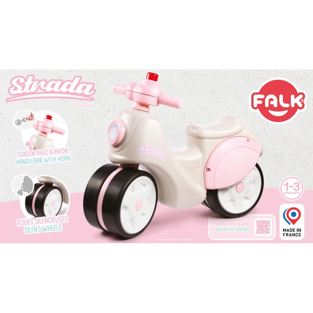 FALK Motoroleris Strada Retro Riding mergaitėms Tylios padangos nuo 1 metų-Judėjimui, Paspiriamosios mašinėlės ir jų priedai, Pa