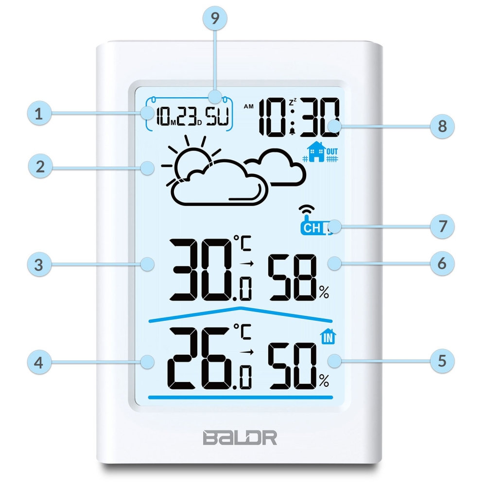 Meteorologijos stotis su ekranu BD-911 balta-Namai, laisvalaikis, turizmas, Namų apyvokos prekės-e-vaikas