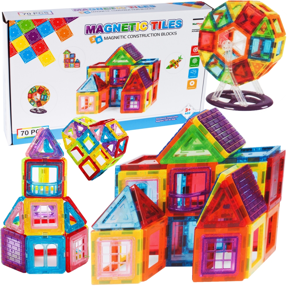 3D magnetinės plytos 70 vienetų-Žaislai, Konstruktoriai, Magnetiniai konstruktoriai-e-vaikas